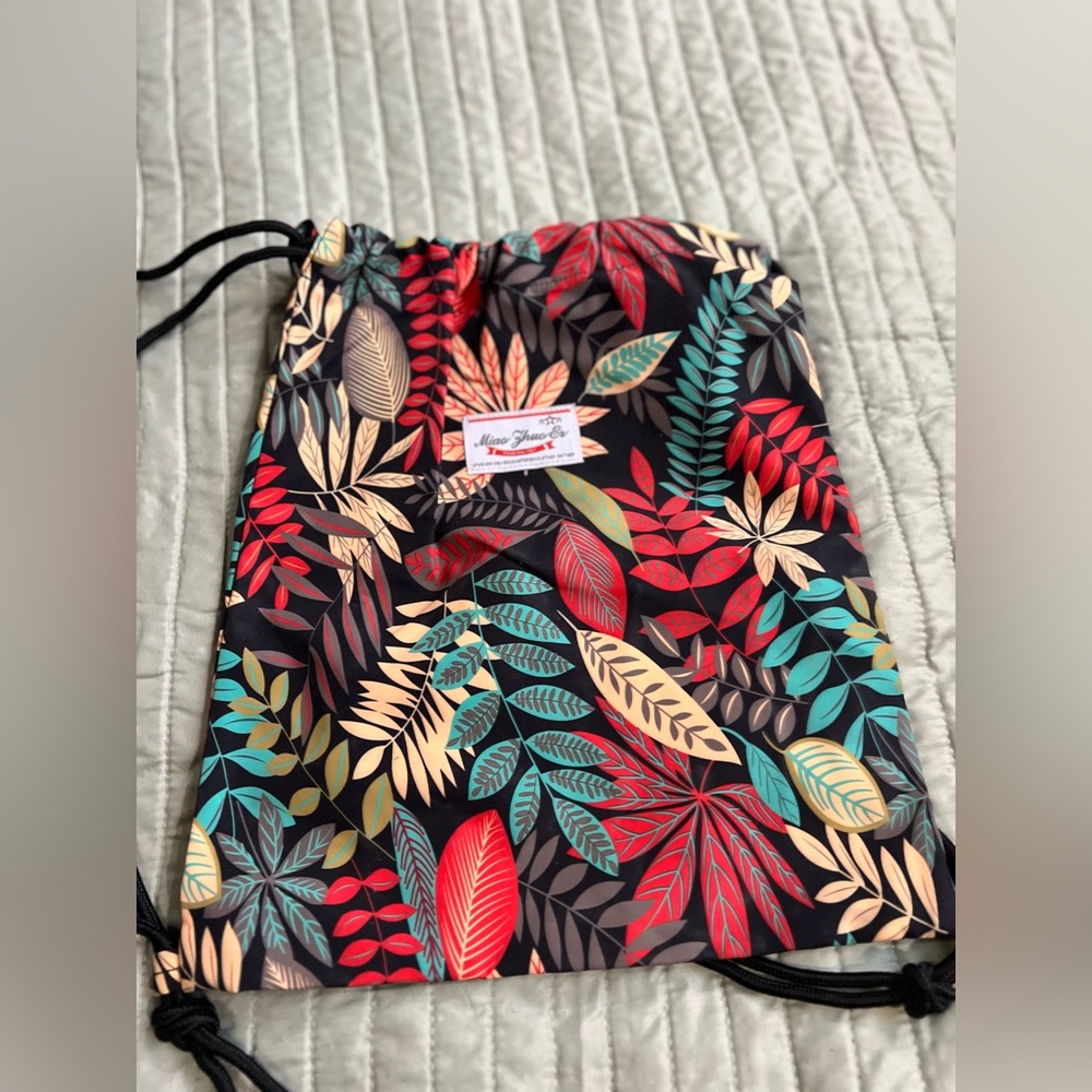 Leaf Print Drawstring Backpack - image 1